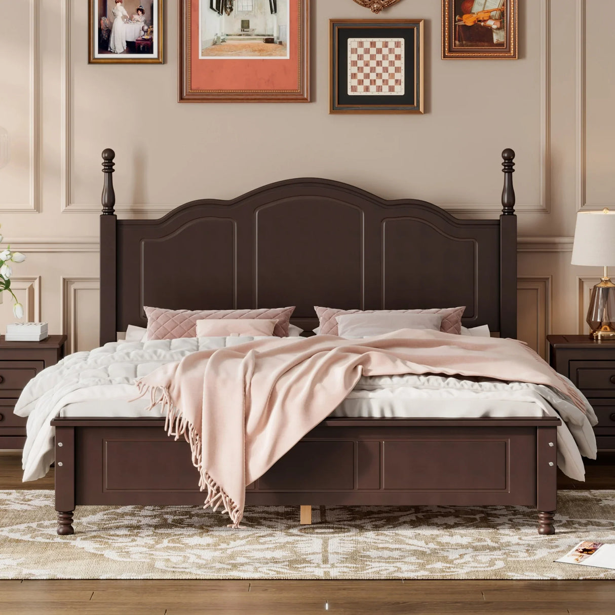 Platform Bed Queen Size With Slat Support Dark Walnut - Furniture Home Direct