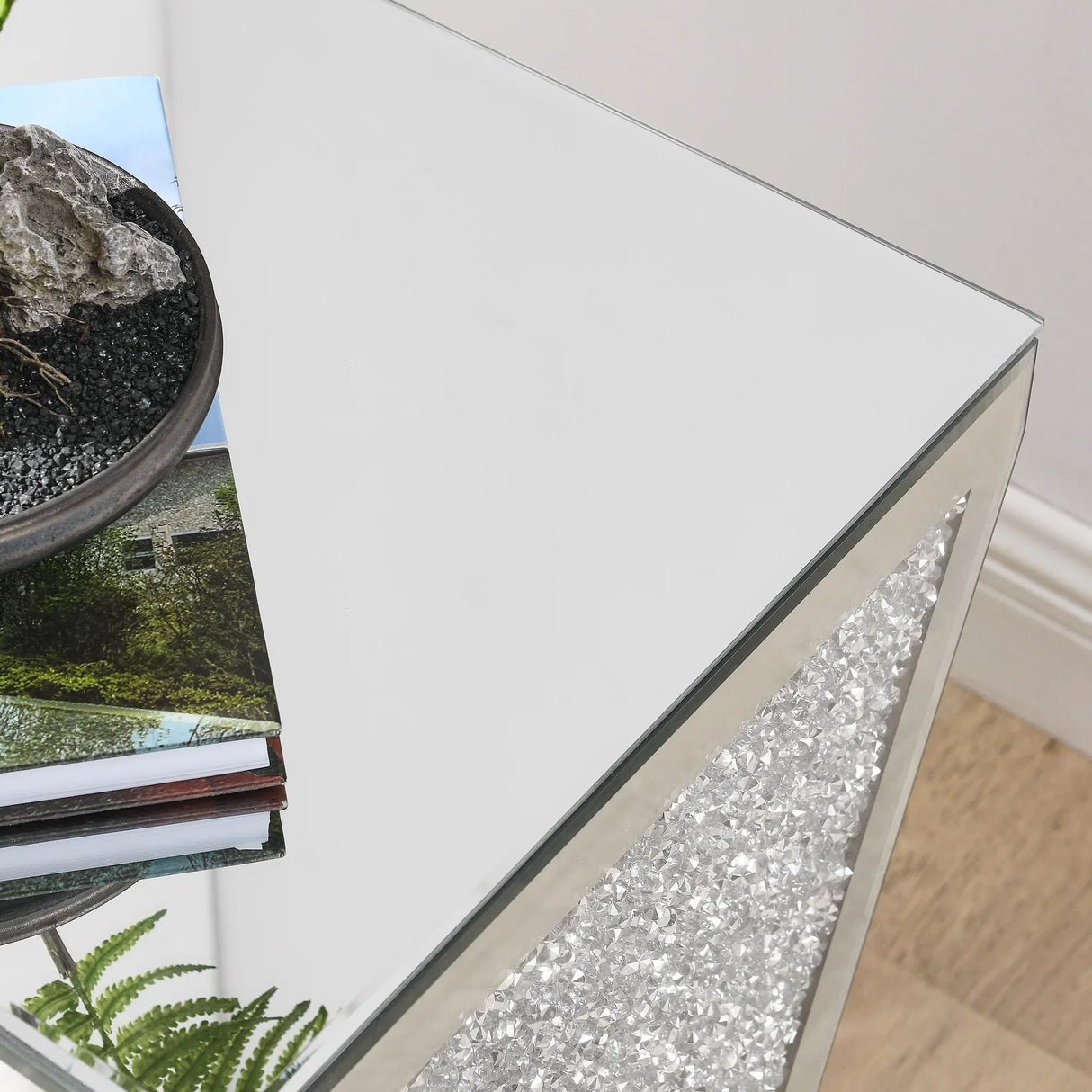 Side Table Geometric Mirrored Decorative Living Room Silver - Furniture Home Direct