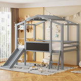 Loft House Bed With Ladder And Slide, With Blackboard And Light Strip On The Roof - Furniture Home Direct