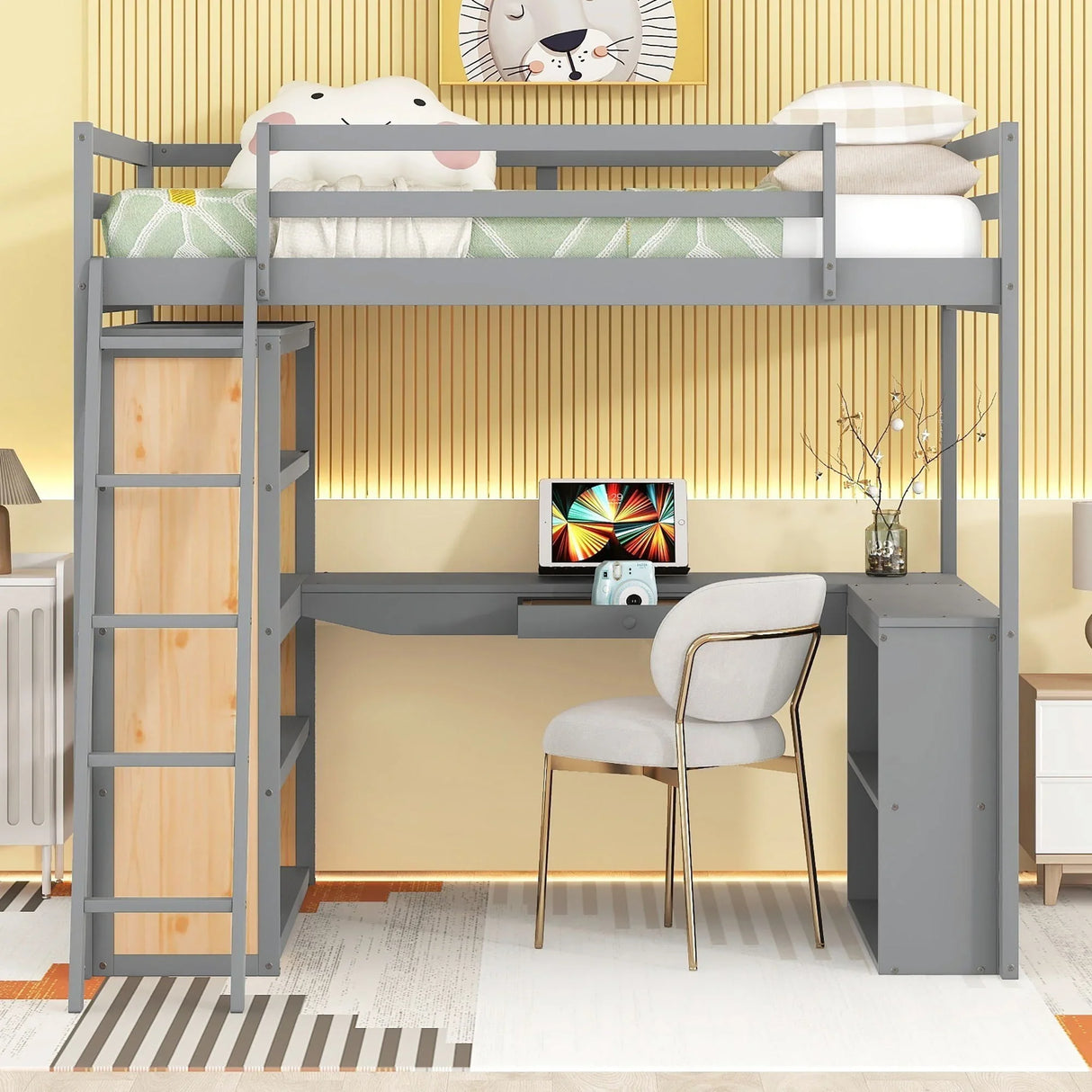 Loft Bed With Ladder, Shelves, And Desk - Furniture Home Direct