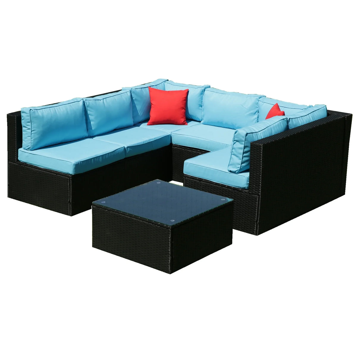 Outdoor Sectional Set With Blue Cushions - Furniture Home Direct