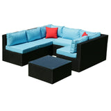 Outdoor Sectional Set With Blue Cushions - Furniture Home Direct