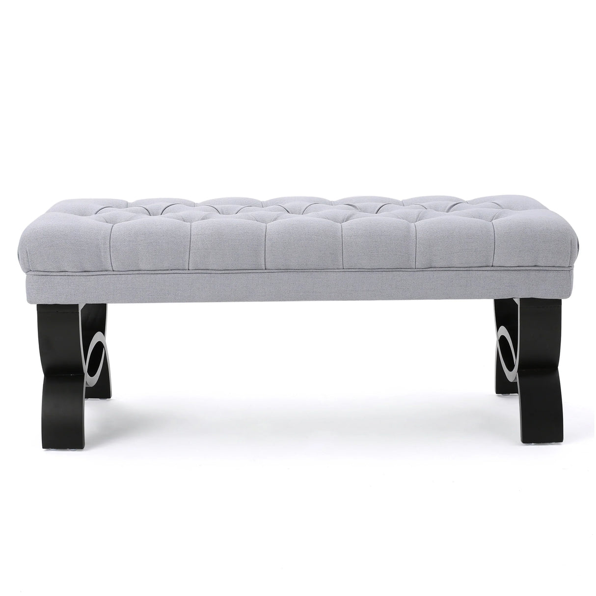 Bench Tufted Cushion with Arched Black Legs Light Grey - Furniture Home Direct