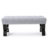 Bench Tufted Cushion with Arched Black Legs Light Grey - Furniture Home Direct