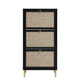 Modern Rattan 3 Door Shoe Rack Cabinet For Entryway - Furniture Home Direct