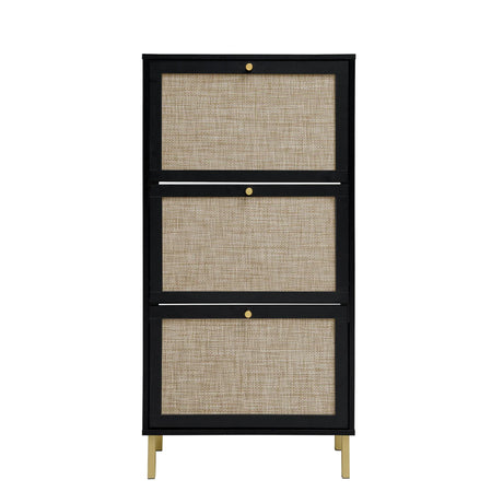 Modern Rattan 3 Door Shoe Rack Cabinet For Entryway - Furniture Home Direct