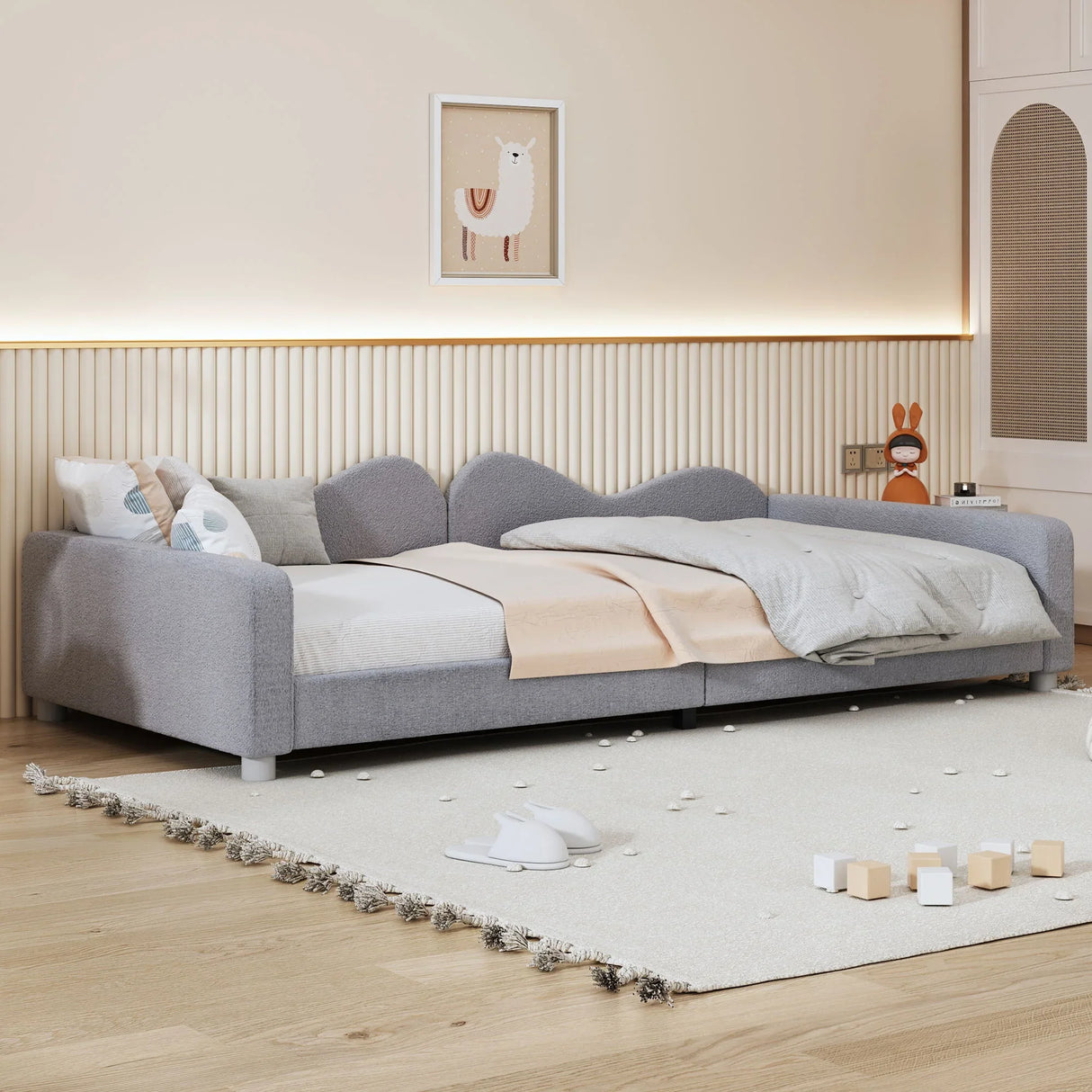 Upholstered Daybed, Sherpa Fabric Sofabed With Cloud-Shaped Backrest - Furniture Home Direct