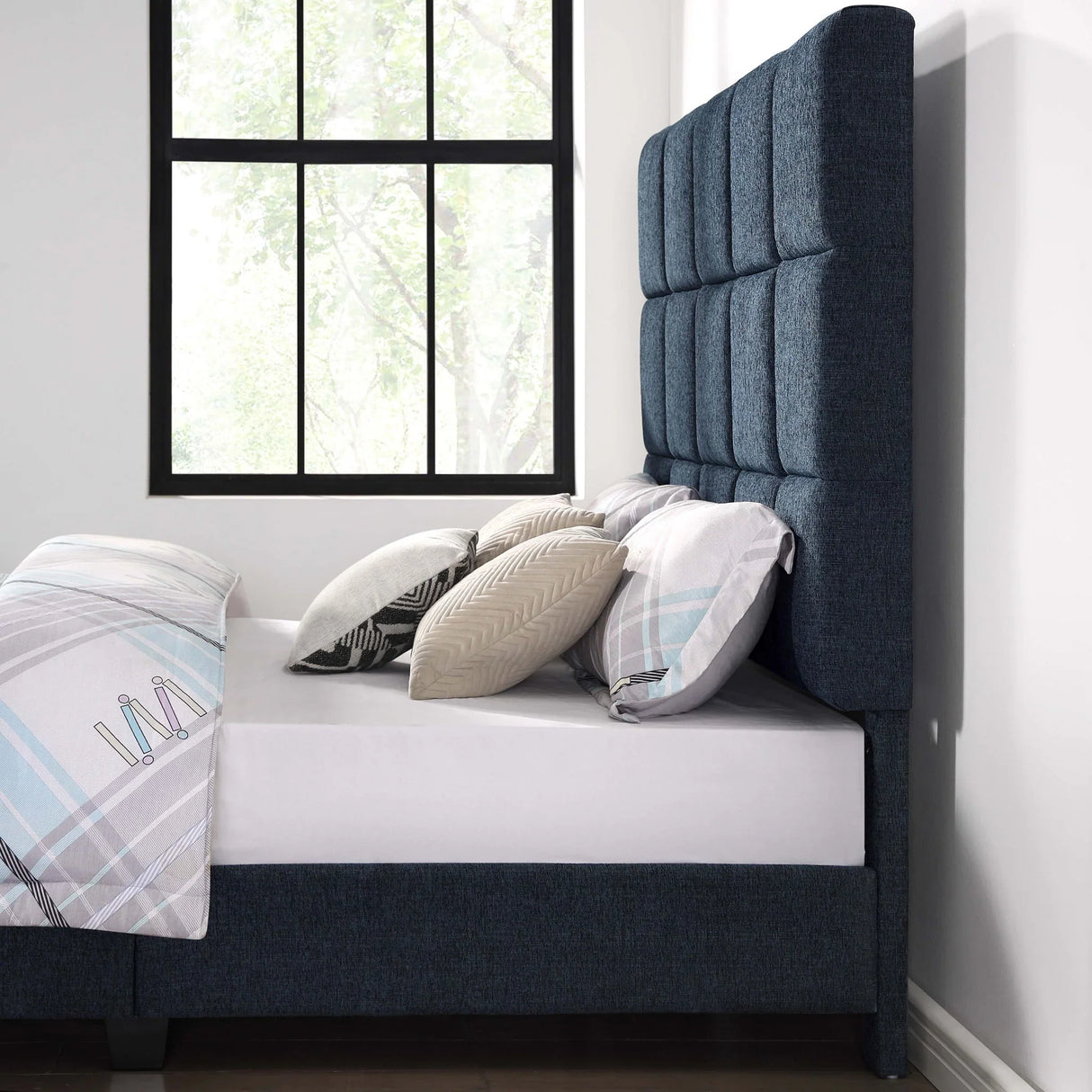 Squares Upholstered Platform Bed - Furniture Home Direct