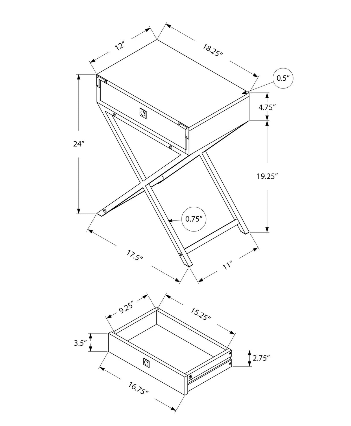 Accent Side Table, Storage Drawer, Stylish Design Contemporary & Modern - Furniture Home Direct