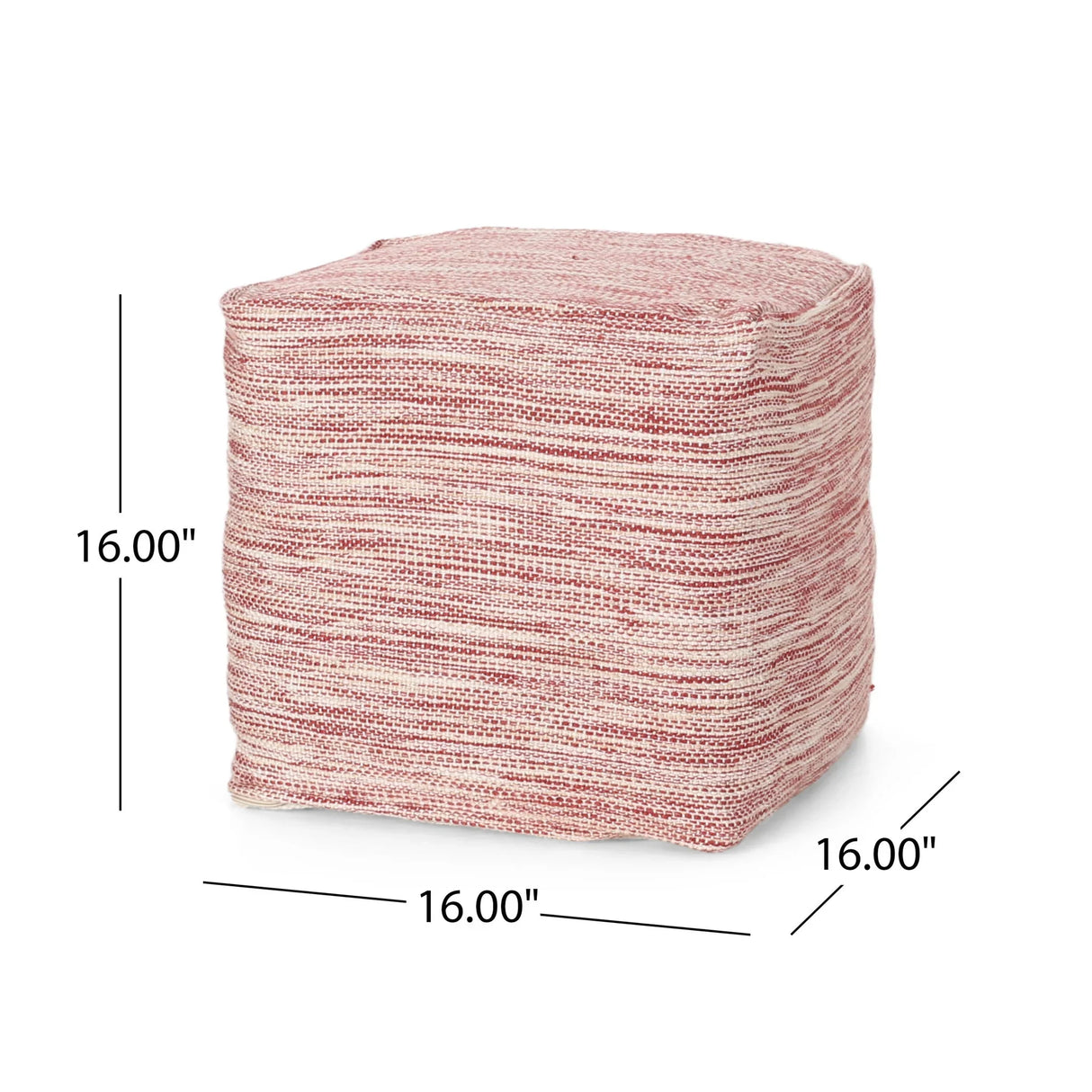 Enigma - Yarn And Cotton Square Pouf Ottoman With Polystyrene Beads - Red / White - Furniture Home Direct
