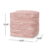 Enigma - Yarn And Cotton Square Pouf Ottoman With Polystyrene Beads - Red / White - Furniture Home Direct