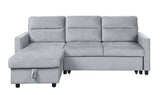 Ruby - Velvet Reversible Sleeper Sectional Sofa With Storage Chaise And Side Pocket - Light Gray - Furniture Home Direct