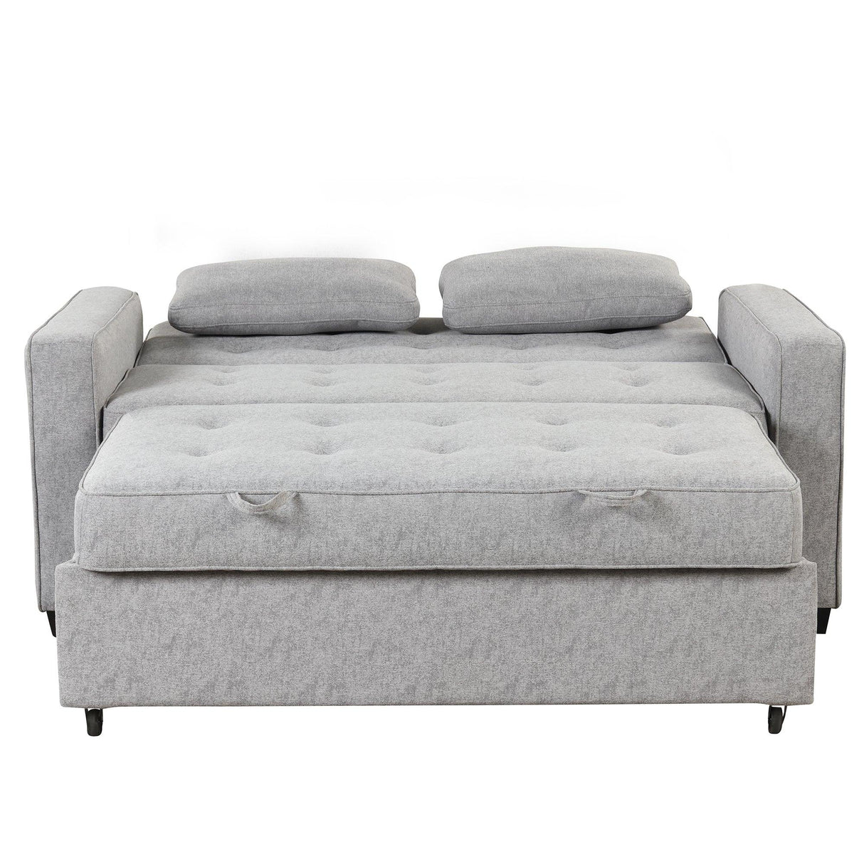 66.5" Upholstered Loveseat With Pull Out Bed, Two Throw Pillows, Dual USB Charging Port and Adjustable Backrest - Light Gray - Furniture Home Direct