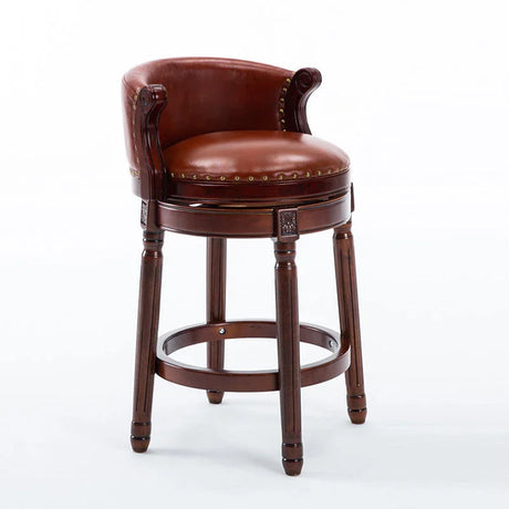 Seat Height 26'' Cow Top Leather Wooden Bar Stool, 360 Degree Swivel Bar Height Chair With Backs For Home Kitchen Counter - Furniture Home Direct