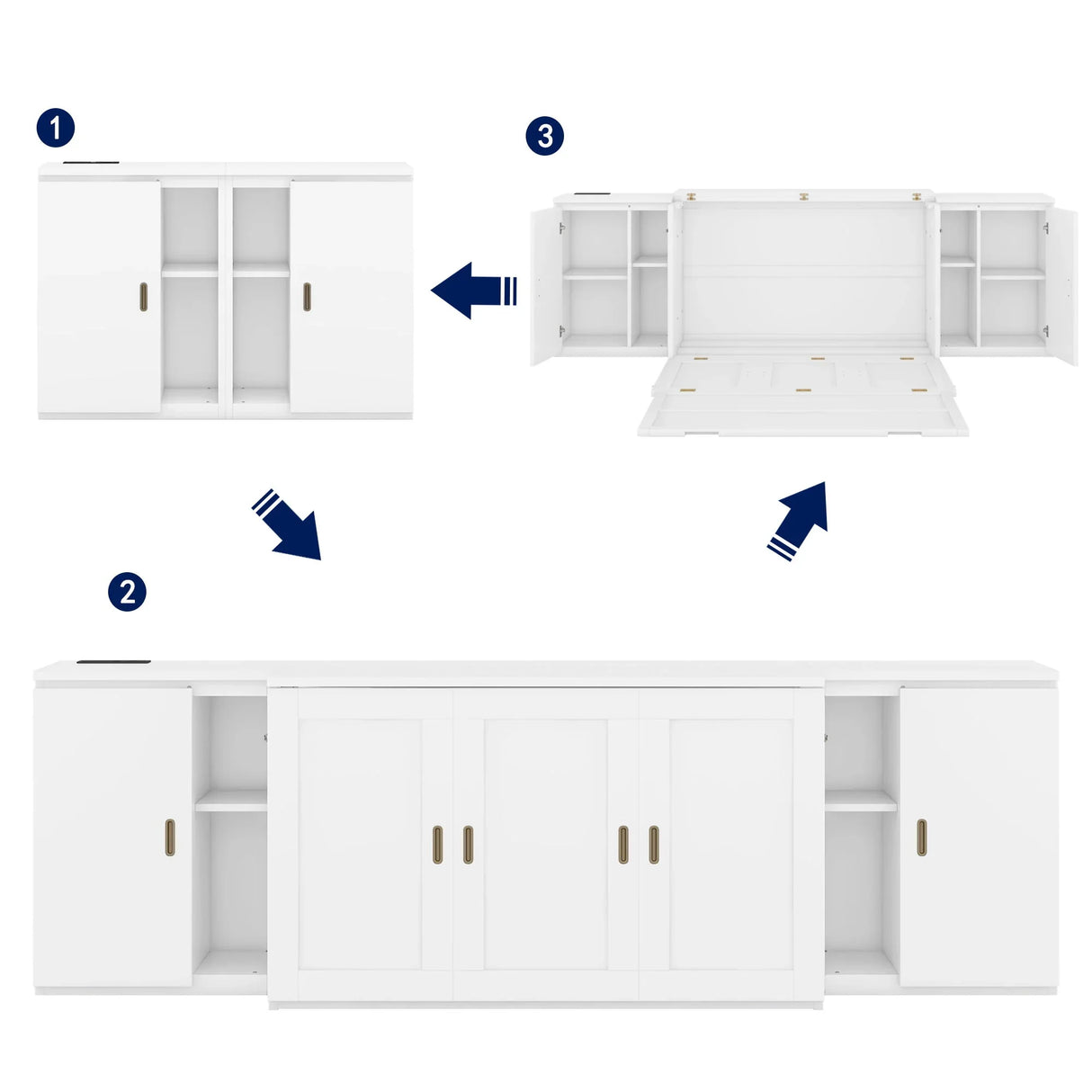 Murphy Bed With Shelves, Cabinets And USB Ports - Furniture Home Direct