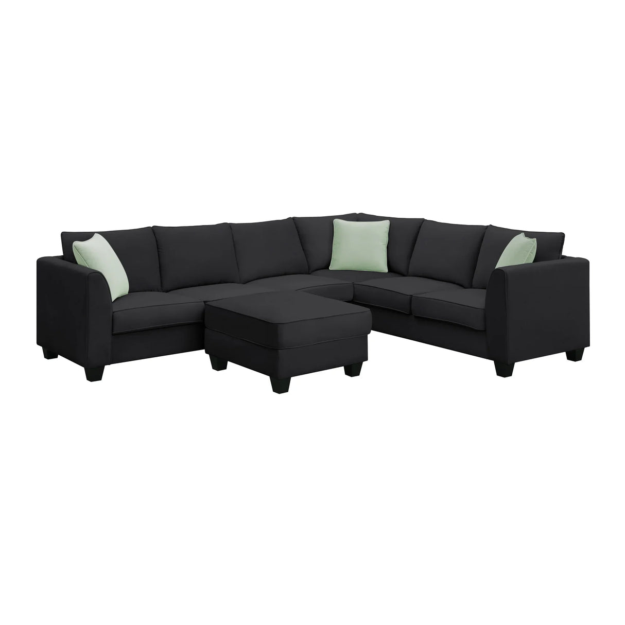L Shaped Sectional Sofa with Ottoman and Cushions Black - Furniture Home Direct