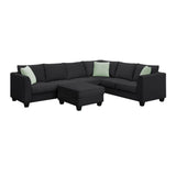 L Shaped Sectional Sofa with Ottoman and Cushions Black - Furniture Home Direct