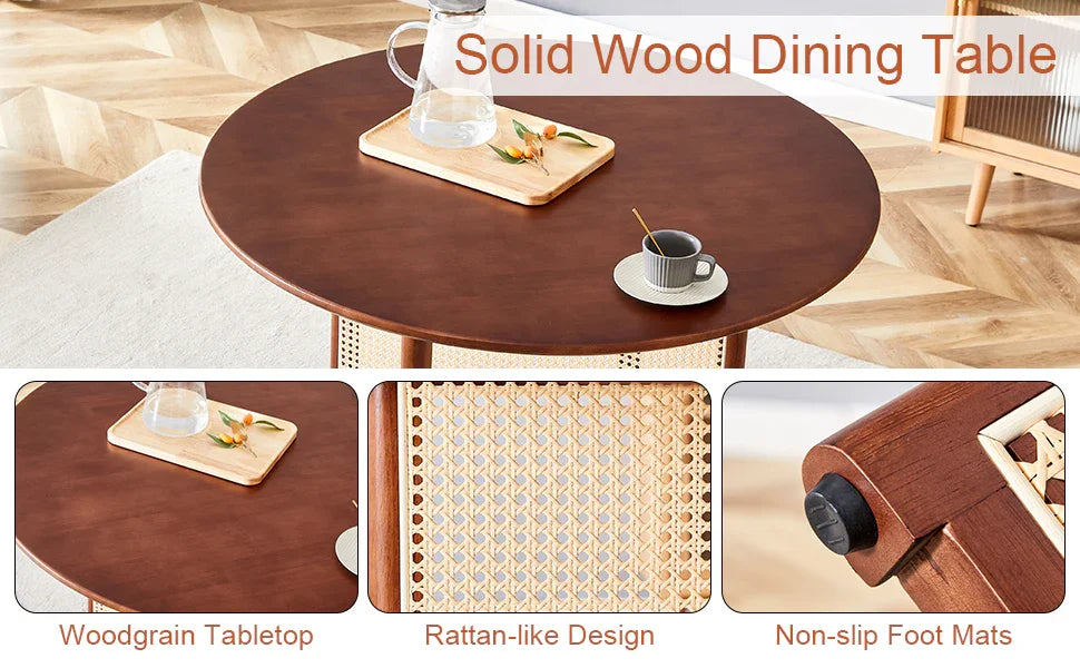Dining Table Round Solid Wood Modern Rustic Style Walnut - Furniture Home Direct