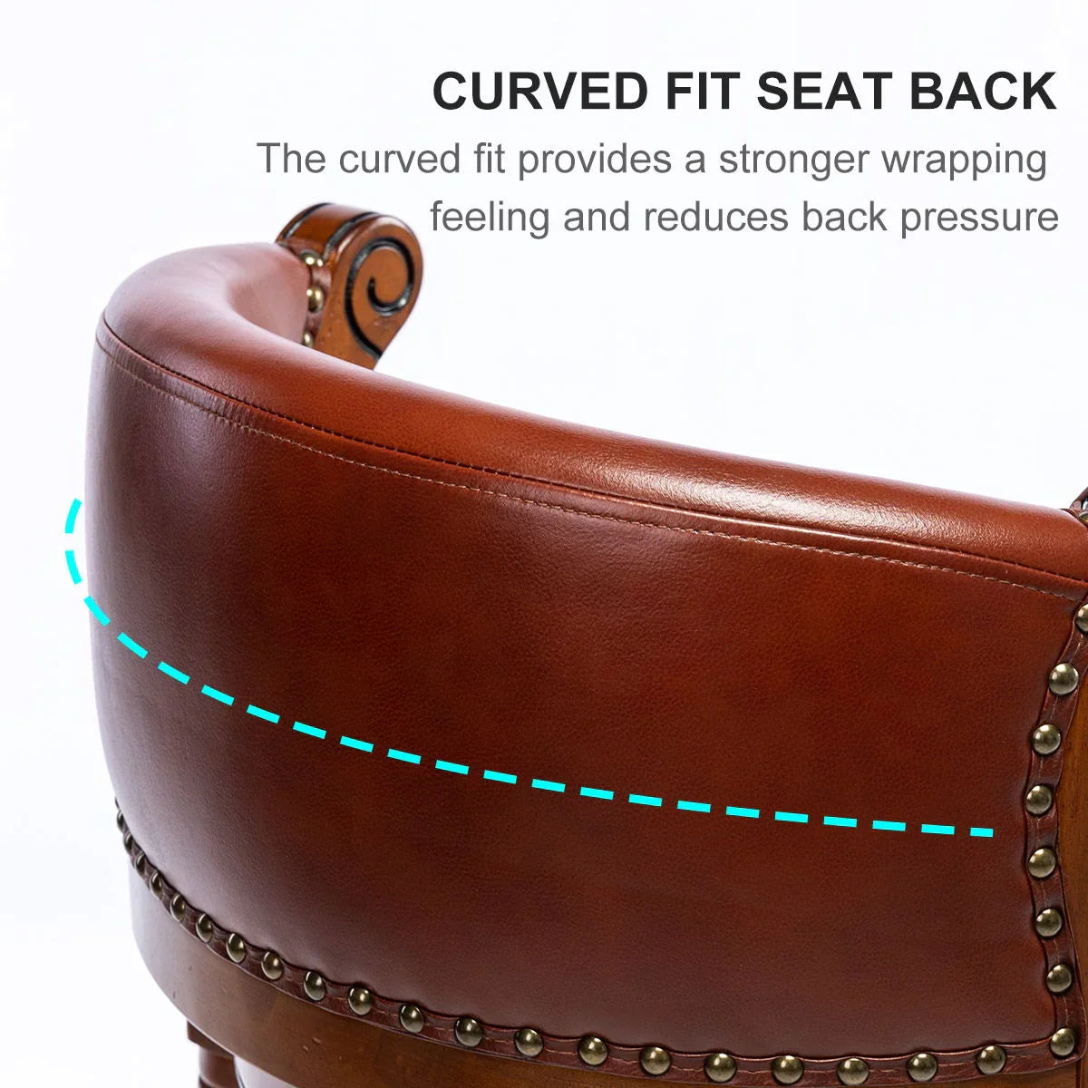 Seat Height 26'' Cow Top Leather Wooden Bar Stool, 360 Degree Swivel Bar Height Chair With Backs For Home Kitchen Counter - Furniture Home Direct