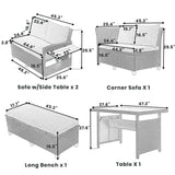 Outdoor Rattan Sectional With 2 Extendable Side Tables and Washable Covers - Furniture Home Direct