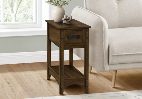 Accent End Table, 2 Tier, Narrow, Storage Drawer, Transitional - Walnut - Furniture Home Direct