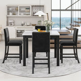 5-Piece Counter Height Dining Table Set With One Faux Marble Top Dining Table And Four Velvet Upholstered Chairs - Furniture Home Direct