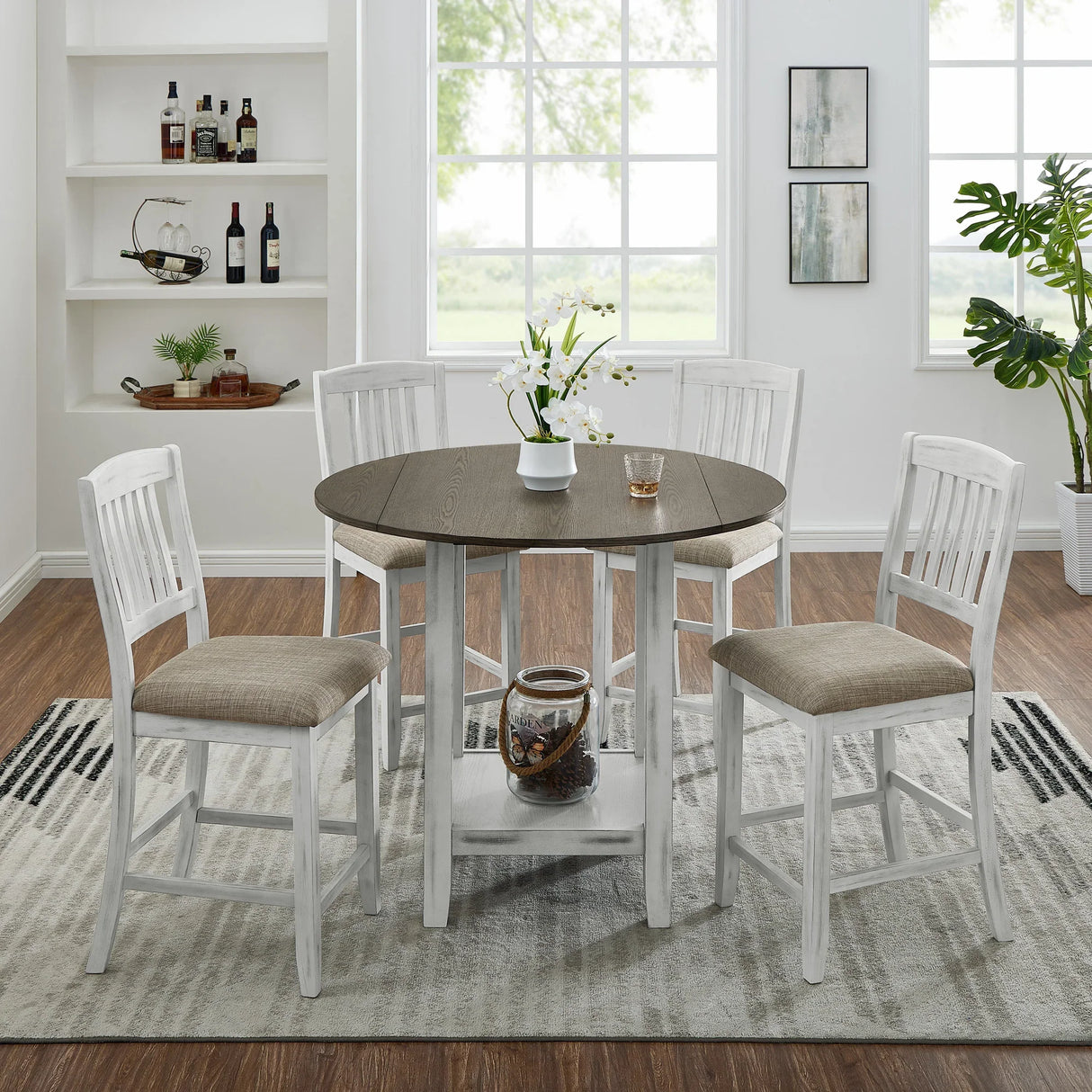 5 Piece Counter Height Dining Set with foldable leaves - Furniture Home Direct