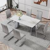 Dining Table Modern Faux Marble Top Chrome Base White - Furniture Home Direct