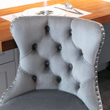 Counter Height Bar Stools Velvet Tufted Back Chrome Gray - Furniture Home Direct