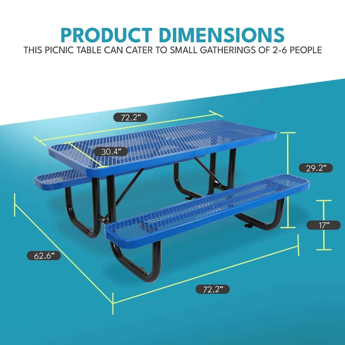 Outdoor Steel Picnic Rectangular Table With Umbrella Pole - Furniture Home Direct