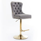 Thick Golden Swivel Velvet Barstools Adjusatble Seat Height From 25-33", Modern Upholstered Bar Stools With Backs Comfortable Tufted For Home Pub And Kitchen Island (Set of 2) - Furniture Home Direct