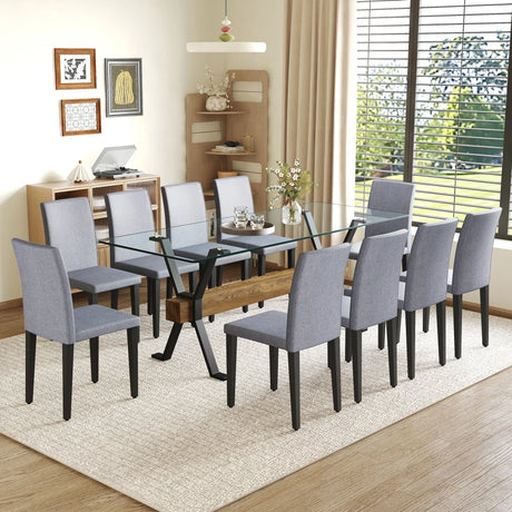 Dining Set Modern Tempered Glass Top With 10 Chairs Gray - Furniture Home Direct
