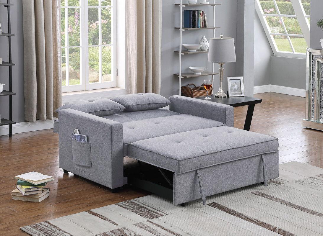 Zoey - Linen Convertible Sleeper Loveseat With Side Pocket - Furniture Home Direct