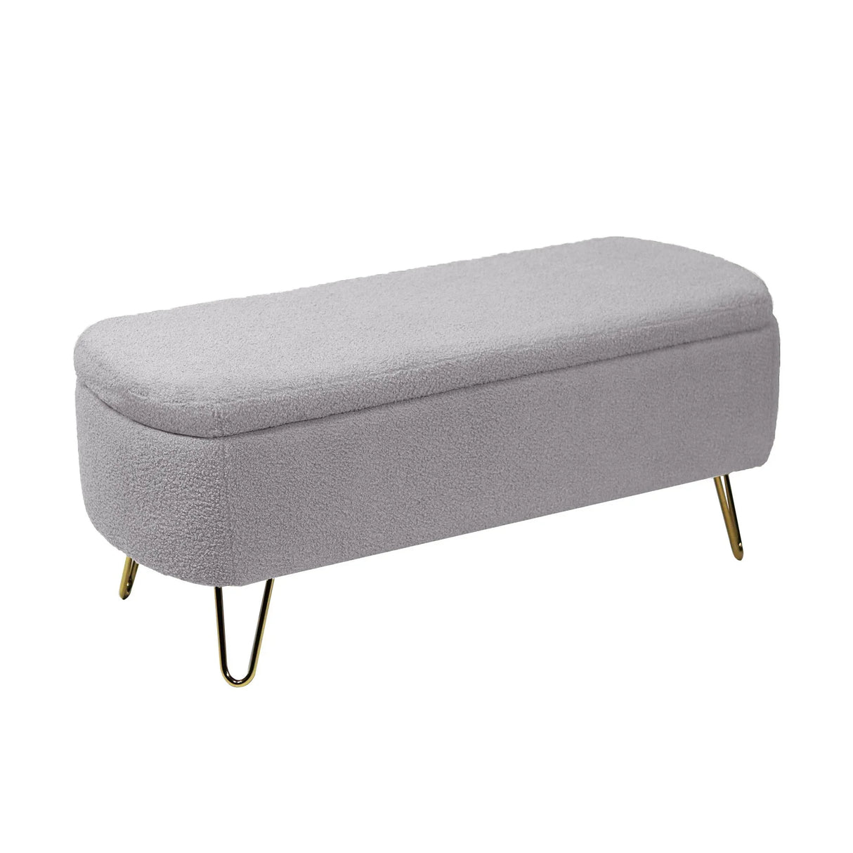 Storage Ottoman Bench For End Of Bed Gold Legs, Modern Camel Faux Fur Entryway Bench Upholstered Padded With Storage For Living Room Bedroom - Furniture Home Direct