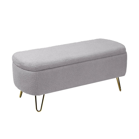 Storage Ottoman Bench For End Of Bed Gold Legs, Modern Camel Faux Fur Entryway Bench Upholstered Padded With Storage For Living Room Bedroom - Furniture Home Direct