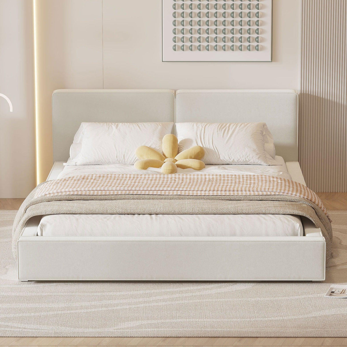 Upholstered Platform Bed, Grounded Bed With Solid Frame - Furniture Home Direct
