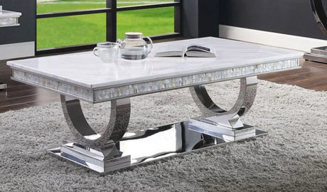 Zander - Printed Faux Marble Top & Mirrored Table - Marble - Furniture Home Direct