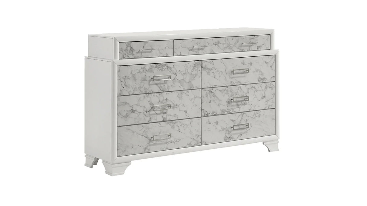 Queen Bed With Storage Drawers Modern Marble Finish White - Furniture Home Direct