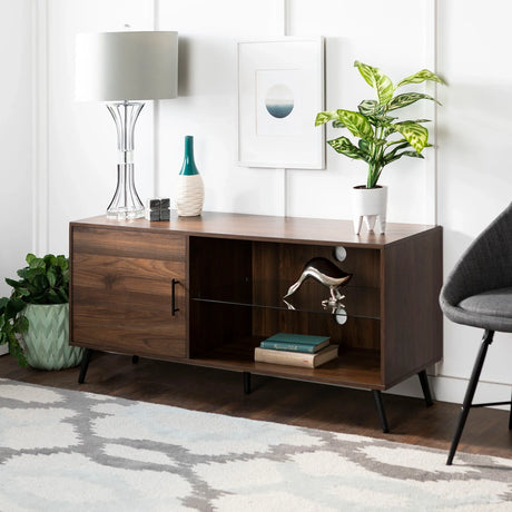 Contemporary Glass Shelf TV Stand For TVs Up To 58 - Dark Walnut - Furniture Home Direct