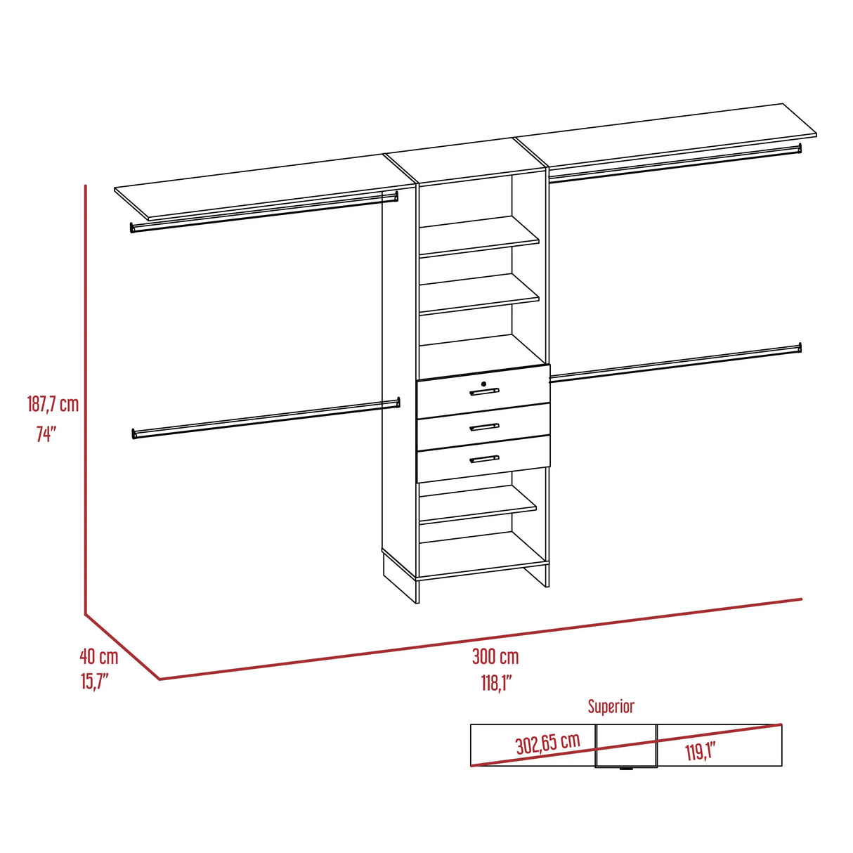 Closet System With Adjustable Shelving Drawers Dark Walnut - Furniture Home Direct