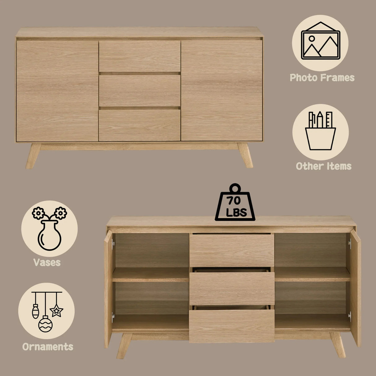 Kasem - Server - Oak - Furniture Home Direct