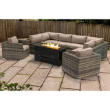 9 Piece Outdoor Sectional Set With Fire Pit Table And Cushions - Beige - Furniture Home Direct