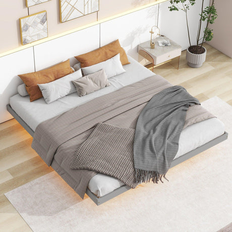 Floating Bed With Led Lights Underneath, Modern Queen Size Low Profile Platform Bed With Led Lights - Furniture Home Direct