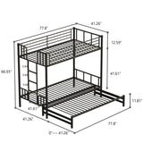 Twin Metal Pull Out Bunk Bed With Guardrail And Built In Ladder, Space Saving Convertible Frame For Bedroom - Black - Furniture Home Direct