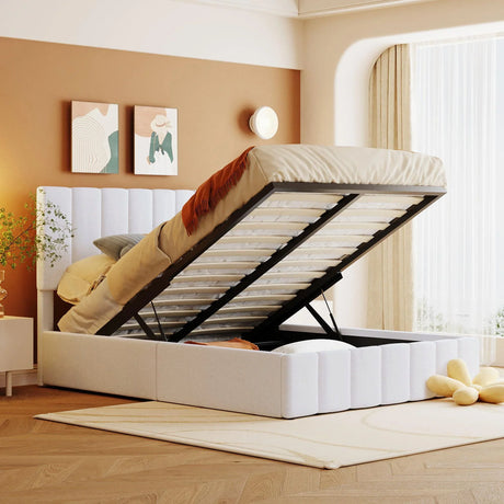 Elegant Upholstered Platform Bed With Hydraulic Storage System - Furniture Home Direct
