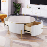 Round Coffee Table with Drawers and Gold Accents White - Furniture Home Direct