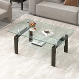 Tempered Clear Glass Coffee Table, 2-Layers Coffee Table Living Room Center Table - Black - Furniture Home Direct