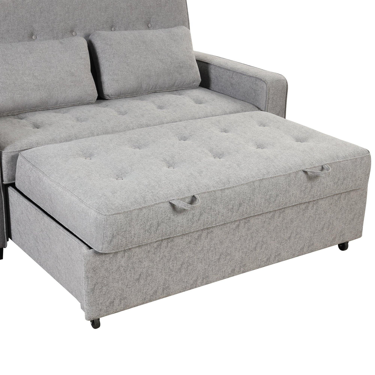 66.5" Upholstered Loveseat With Pull Out Bed, Two Throw Pillows, Dual USB Charging Port and Adjustable Backrest - Light Gray - Furniture Home Direct