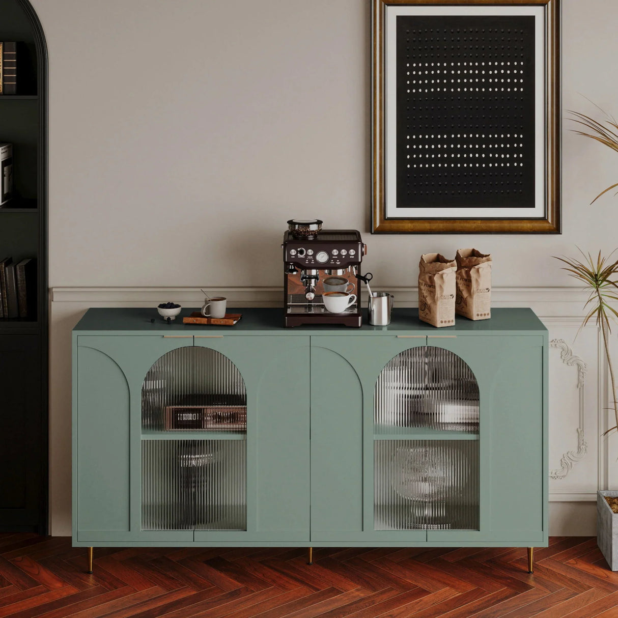 Accent Cabinet Lacquered Wooden Cabinet With 4 Glass Doors Sideboard Buffet Server Cabinet Storage Cabinet, For Living Room, Entryway, Hallway, Office, Kitchen And Dining Room - Furniture Home Direct