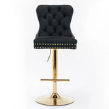 Thick Golden Swivel Velvet Barstools Adjusatble Seat Height From 25-33", Modern Upholstered Bar Stools With Backs Comfortable Tufted For Home Pub And Kitchen Island (Set of 2) - Furniture Home Direct